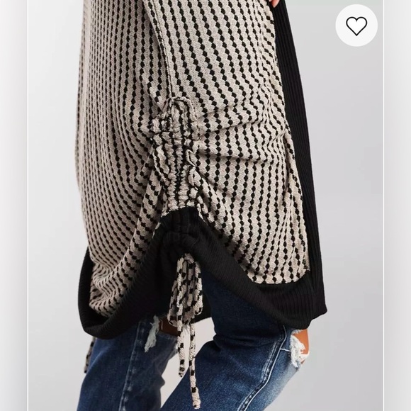 EUC Daytrip Open Front Black Taupe Ruched Striped Stretch Cardigan - Picture 5 of 9